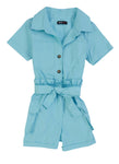 Toddler Poplin Collared Tie Waist Waistline Short Sleeves Sleeves Pocketed Belted Romper