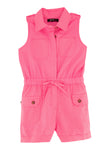 Toddler Button Front Pocketed Collared Poplin Sleeveless Romper