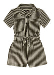 Toddler Short Sleeves Sleeves Collared Striped Print Knit Romper