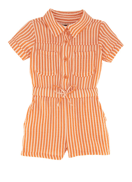 Toddler Collared Striped Print Short Sleeves Sleeves Knit Romper
