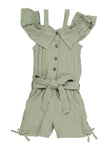 Toddler Knit Cold Shoulder Sleeves Sleeveless Tie Waist Waistline Button Front Belted Romper