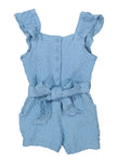 Toddler Knit Square Neck Button Front Belted Cap Flutter Sleeves Tie Waist Waistline Romper