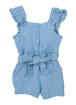 Toddler Tie Waist Waistline Cap Flutter Sleeves Knit Button Front Belted Square Neck Romper