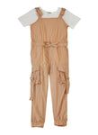 Toddler Square Neck Nylon Short Sleeves Sleeves Sleeveless Pocketed Jumpsuit