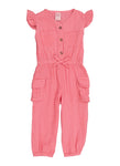 Toddler Cap Sleeves Crew Neck Pocketed Knit Jumpsuit With Ruffles