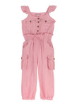 Toddler Sleeveless Linen Pocketed Elasticized Waistline Scoop Neck Smocked Jumpsuit