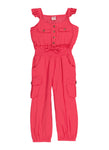 Toddler Linen Sleeveless Elasticized Waistline Scoop Neck Smocked Pocketed Jumpsuit