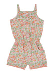 Toddler Twill Sleeveless Square Neck Button Front Floral Print Romper