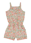 Toddler Button Front Twill Floral Print Square Neck Sleeveless Romper