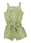 Toddler Square Neck Twill Belted Button Front Tie Waist Waistline Sleeveless Floral Print Romper