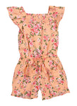 Toddler Cap Sleeves Floral Print Smocked Square Neck Romper With Ruffles