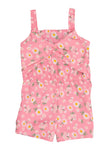 Toddler Floral Print Linen Sleeveless Square Neck Romper