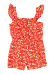 Toddler Square Neck Linen Animal Floral Print Sleeveless Romper With Ruffles