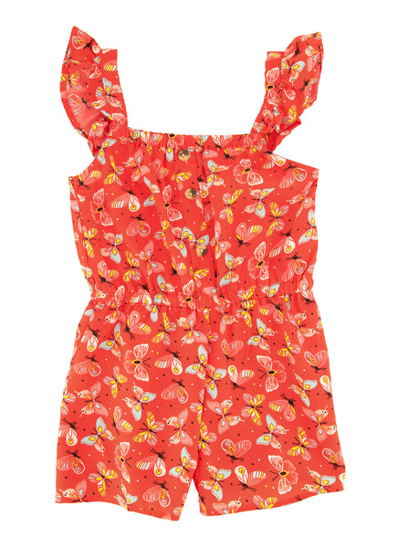Toddler Square Neck Linen Animal Floral Print Sleeveless Romper With Ruffles