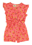 Toddler Crew Neck Floral Print Cap Sleeves Romper With a Bow(s) and Ruffles