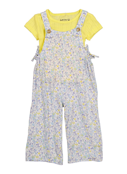 Toddler Square Neck Sleeveless Floral Print Knit Jumpsuit