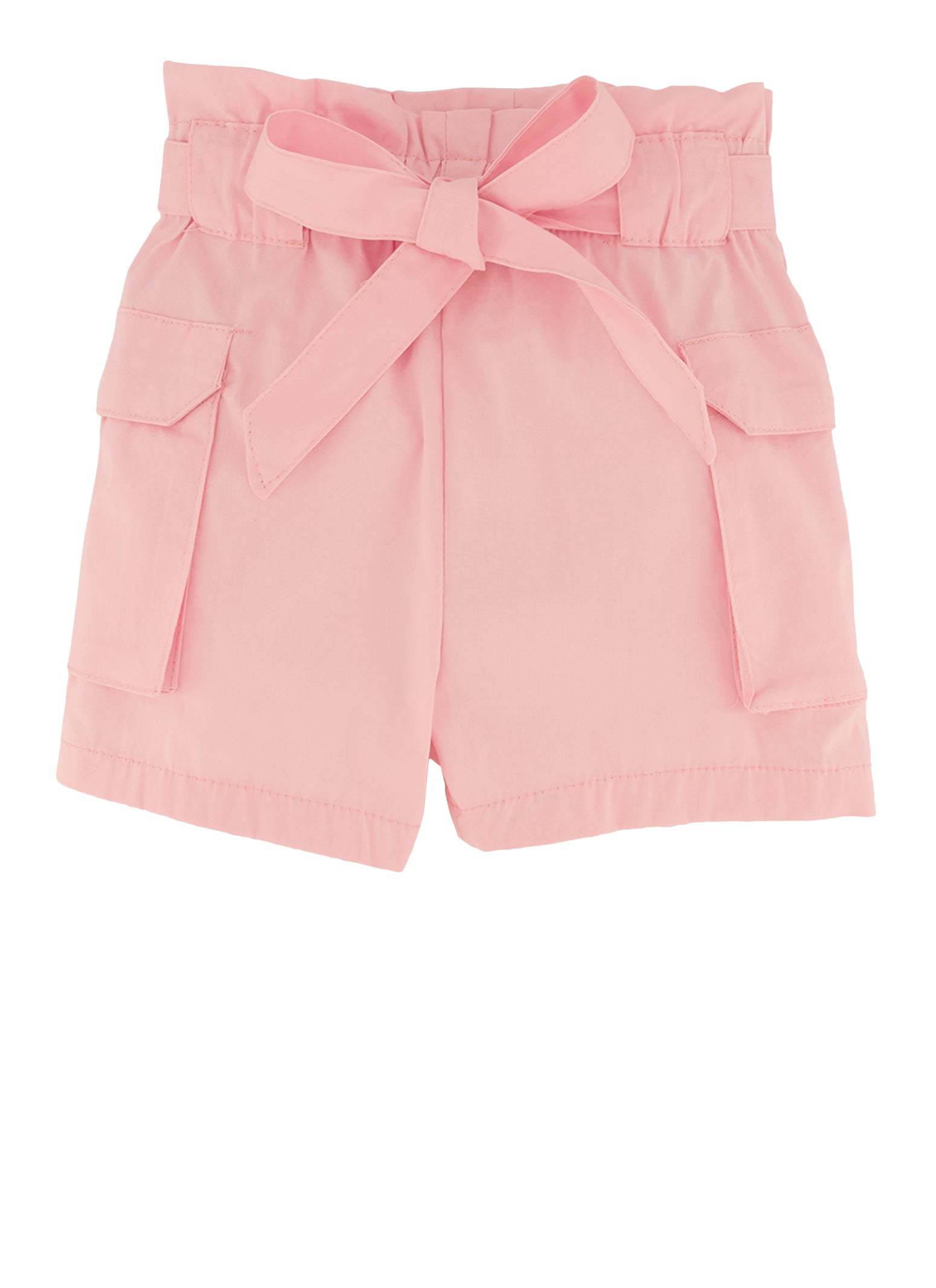 Toddler Girls Poplin Tie Waist Cargo Shorts, Pink, Size 2T