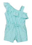 Toddler Snap Closure One Shoulder Sleeveless Romper With Ruffles
