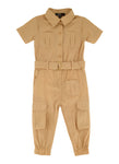 Toddler Nylon Short Sleeves Sleeves Pocketed Belted Collared Jumpsuit