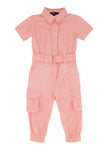 Toddler Pocketed Belted Nylon Short Sleeves Sleeves Collared Jumpsuit