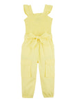 Toddler Smocked Square Neck Poplin Tie Waist Waistline Pocketed Belted Sleeveless Jumpsuit