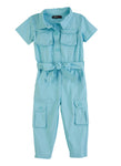 Toddler Poplin Tie Waist Waistline Short Sleeves Sleeves Collared Belted Pocketed Jumpsuit