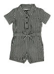 Toddler Short Sleeves Sleeves Collared Snap Closure Knit Striped Print Romper