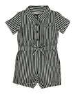 Toddler Striped Print Collared Knit Snap Closure Short Sleeves Sleeves Romper