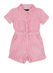 Toddler Snap Closure Striped Print Short Sleeves Sleeves Knit Collared Romper