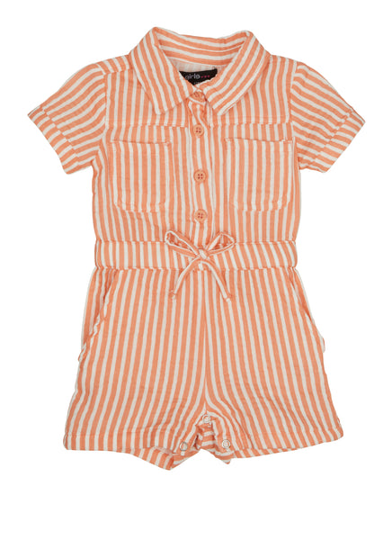 Toddler Knit Collared Snap Closure Striped Print Short Sleeves Sleeves Romper