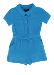 Toddler Collared Short Sleeves Sleeves Snap Closure Elasticized Waistline Knit Romper