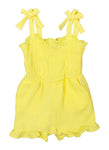 Toddler Smocked Square Neck Knit Snap Closure Sleeveless Romper With Ruffles