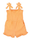 Toddler Knit Snap Closure Sleeveless Smocked Square Neck Romper With Ruffles