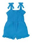 Toddler Sleeveless Snap Closure Smocked Square Neck Knit Romper With Ruffles