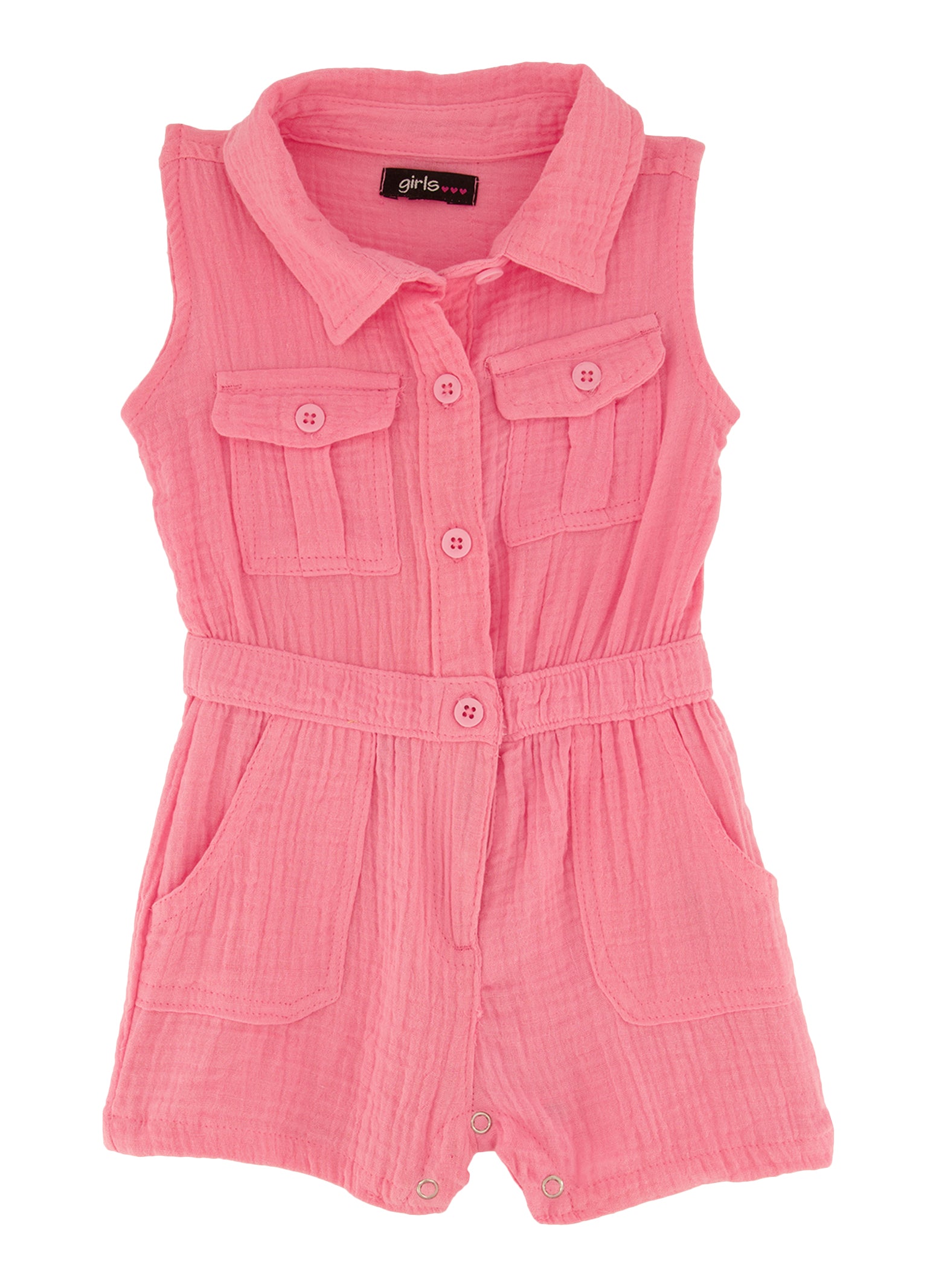 Baby Girls 12-24M Sleeveless Button Down Romper, Pink, Size 12M