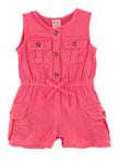 Toddler Knit Pocketed Button Front Crew Neck Sleeveless Romper