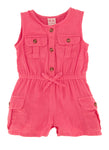 Toddler Knit Crew Neck Sleeveless Button Front Pocketed Romper