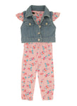 Toddler Cap Flutter Sleeves Crew Neck Floral Print Snap Closure Ribbed Jumpsuit