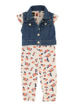 Toddler Crew Neck Cap Flutter Sleeves Ribbed Snap Closure Floral Print Jumpsuit