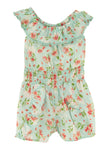 Toddler Floral Print Knit Elasticized Waistline Smocked Off the Shoulder Sleeveless Romper