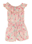 Toddler Elasticized Waistline Knit Off the Shoulder Sleeveless Smocked Floral Print Romper