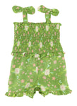 Toddler Floral Print Sleeveless Linen Smocked Square Neck Romper
