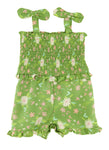 Toddler Sleeveless Linen Floral Print Smocked Square Neck Romper