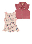 Toddler Button Closure Sleeveless Twill Animal Floral Print Crew Neck Romper With Rhinestones