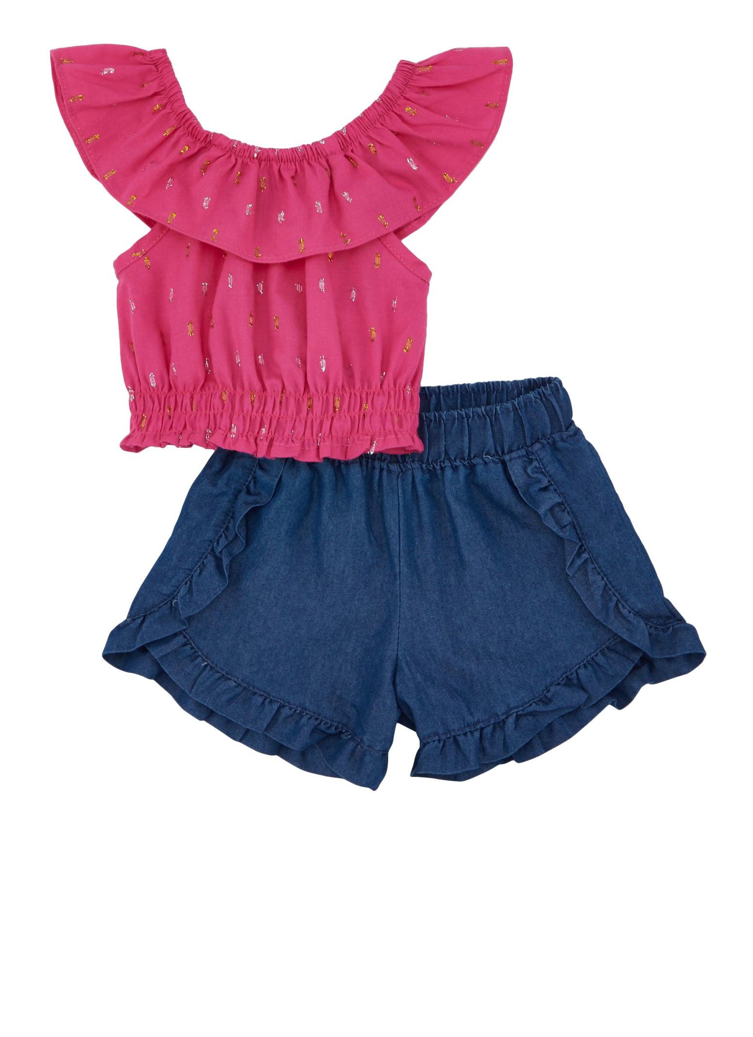 Baby Girls 12-24M Off the Shoulder Top and Chambray Shorts, Pink, Size 24M