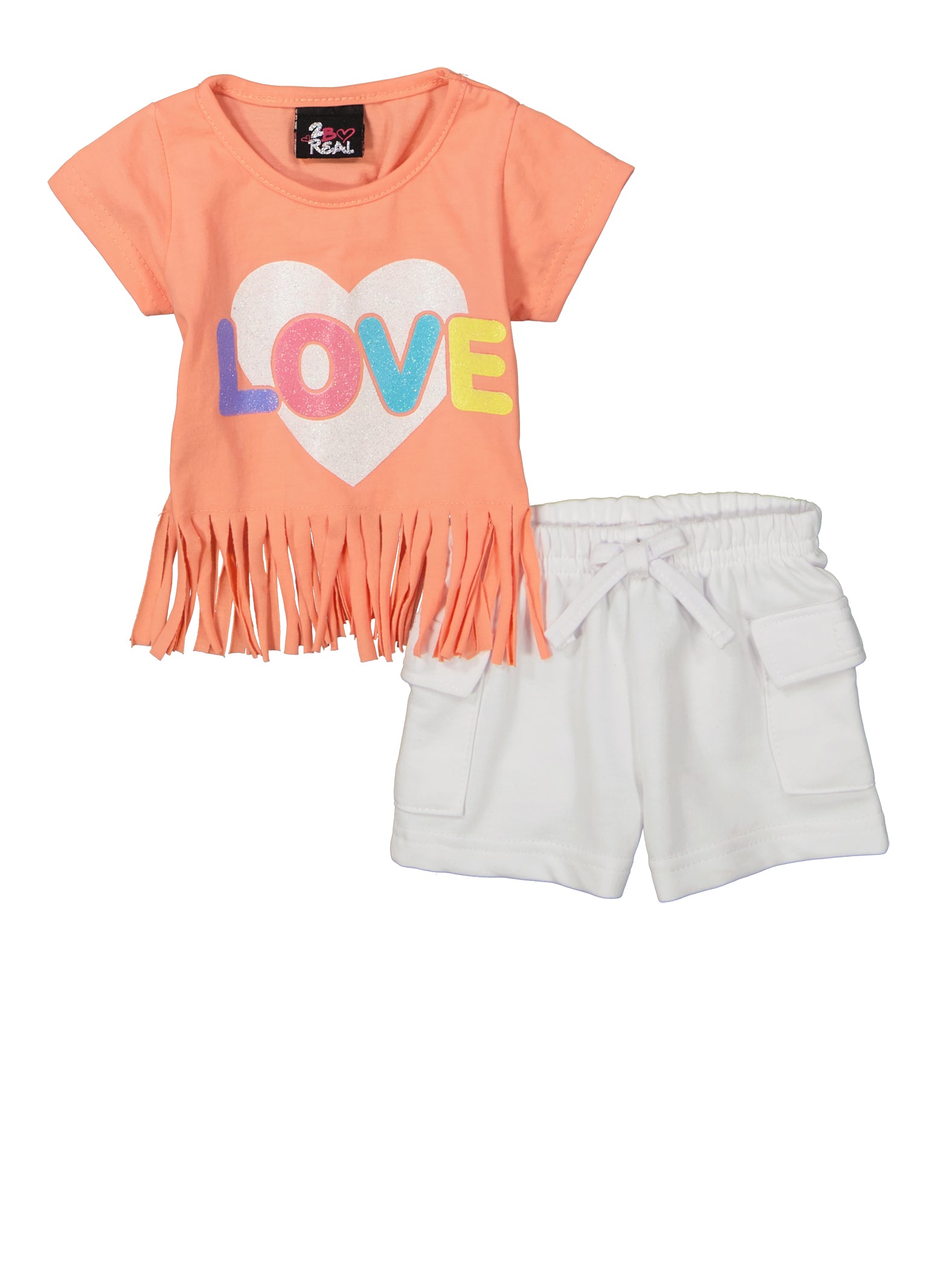 Baby Girls 12-24M Love Fringe Hem Graphic Tee and Shorts, Orange,