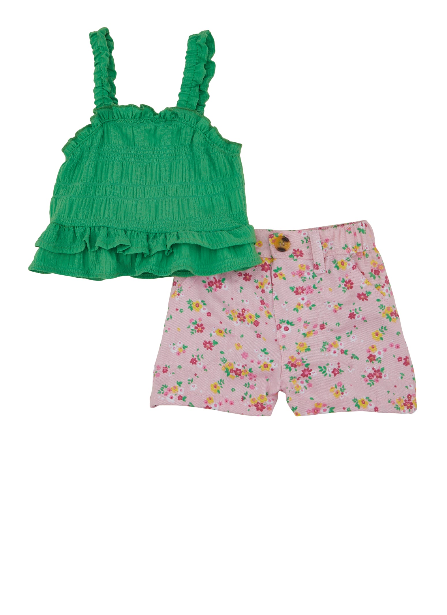 Baby Girls 12-24M Tiered Ruffled Cami and Floral Print Shorts, Green,