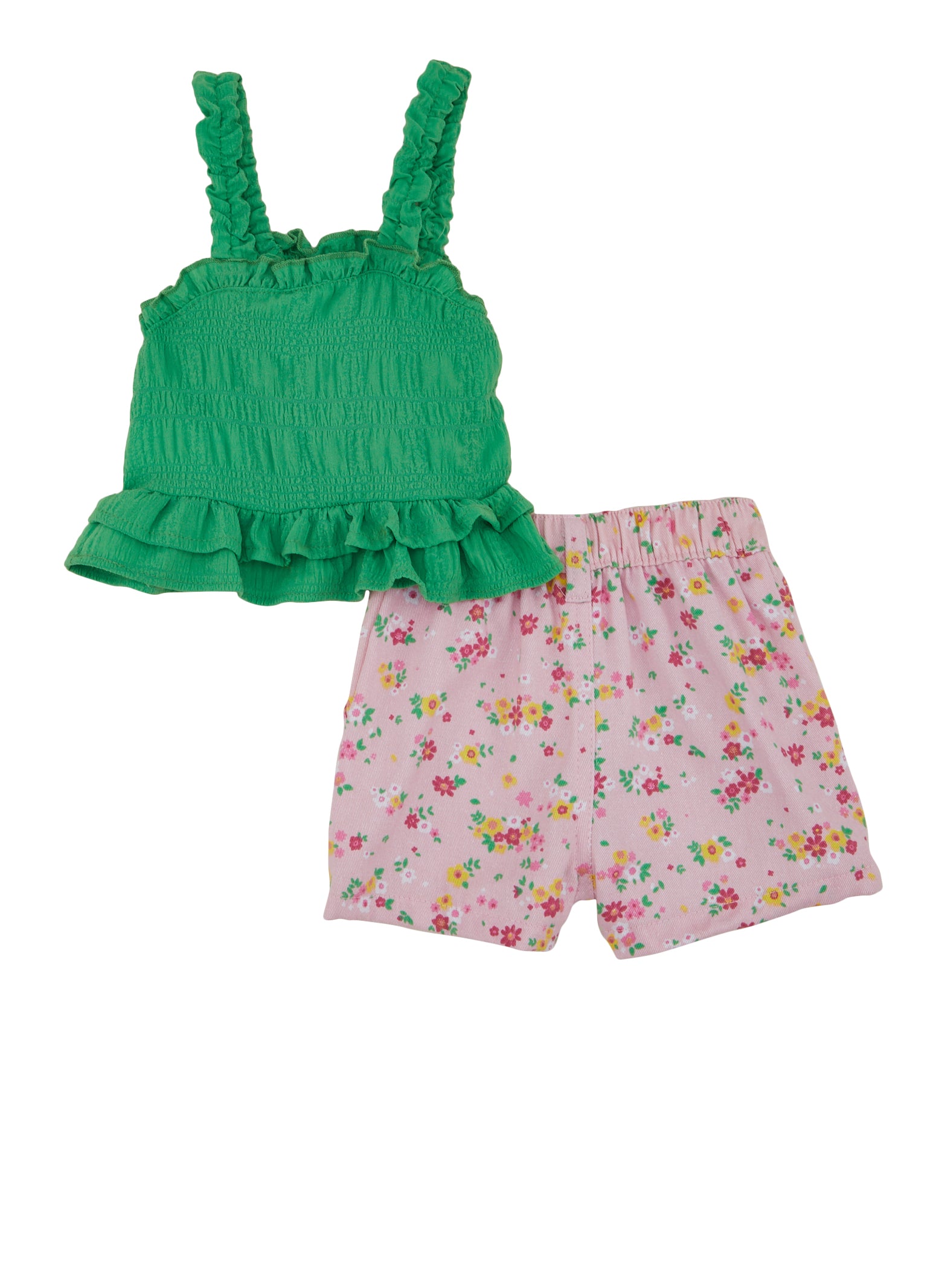 Baby Girls 12-24M Tiered Ruffled Cami and Floral Print Shorts, Green,