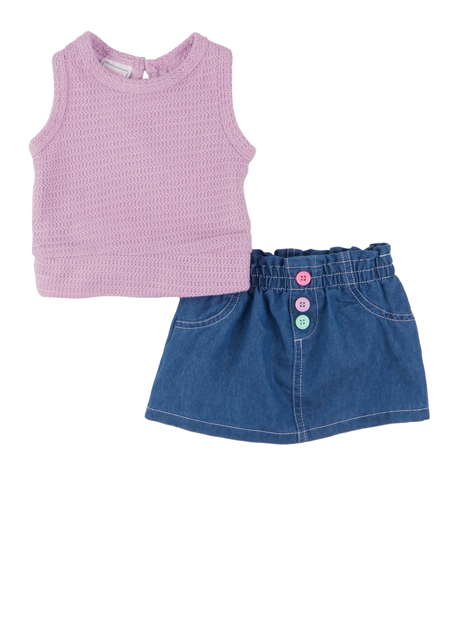 Baby Girls 12-24M Textured Knit Tank Top and Denim Skirt, Purple, Size 12M