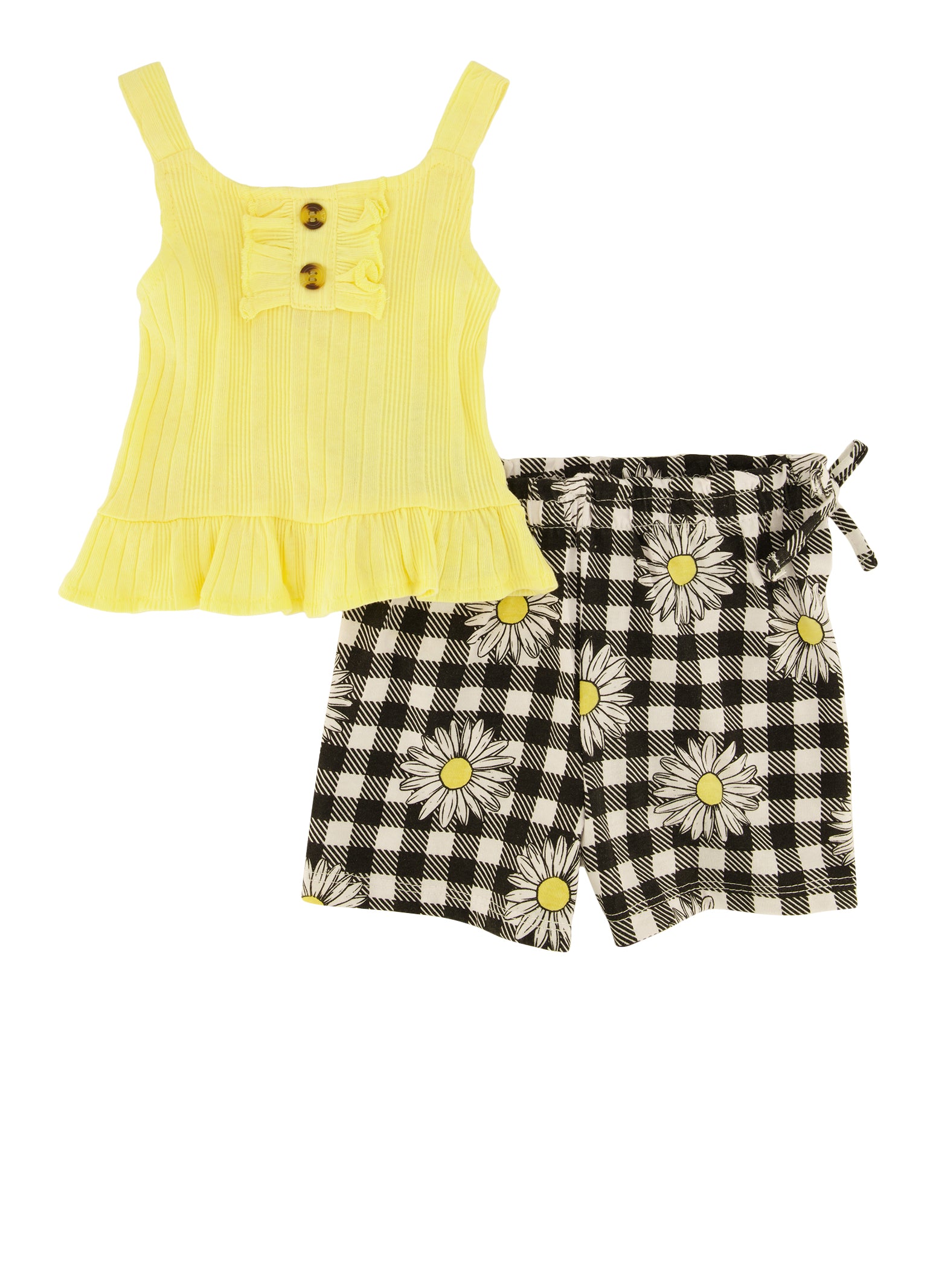 Baby Girls 12-24M Ribbed Knit Cami and Daisy Plaid Shorts, Yellow, Size 18M